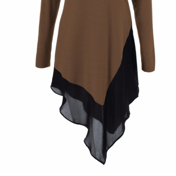 Asymmetrical Chiffon Long Blouse - Brown - L - Picture 4 of 5